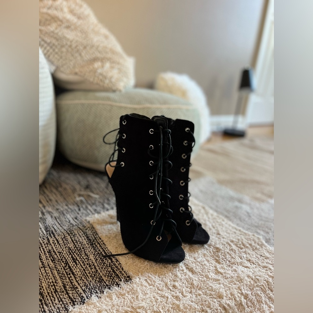 Peep Toe Heeled Lace Up Booties Public Desire High Heels